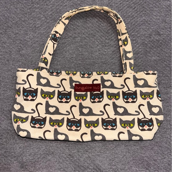 bungalow 360 Handbags - Bungalow 360 Cat Pattern Shoulder Bag - Cream and Gray